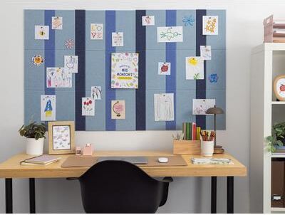 Felt Right Blue Pinstripe Bulletin Board   Sound Dampening Pinnable Tiles