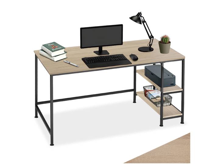 Bureau informatique CANTON 120x60x75,5cm - Bois clair industriel, Chêne Sonoma