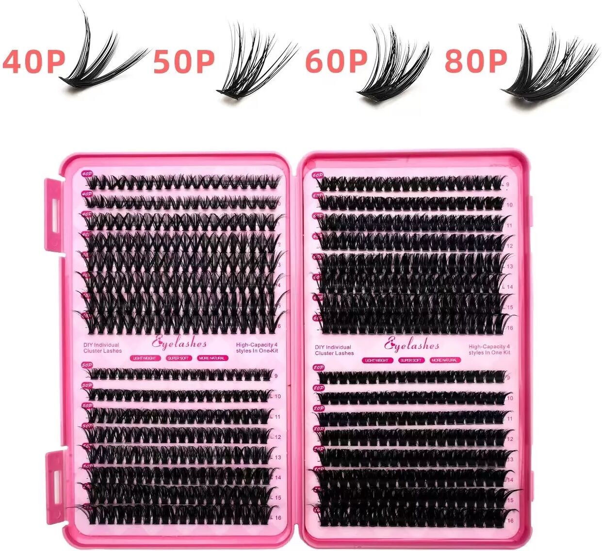 INF DIY Segment Wimpern Set (32 Reihen): 40D, 50D, 60D, 80D - Natürliche Wimpernverlängerung für den individuellen Look