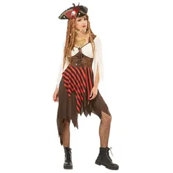 Piratin-Kleid für Damen, braun/rot