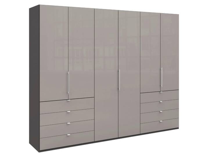 Venda Falttürenschrank Loft, Hellgrau, Dunkelgrau, Glas, 6 Fächer, 8 Schublade(n) Schubladen, 300x236x58 cm, ISO 9001, Made in Germany, Typenauswahl, Beimöbel erhältlich, umfangreiches Zubehör in verschiedenen Größen erhältlich, Schlafzimmer, Kleiderschränke, Falttürenschrank
