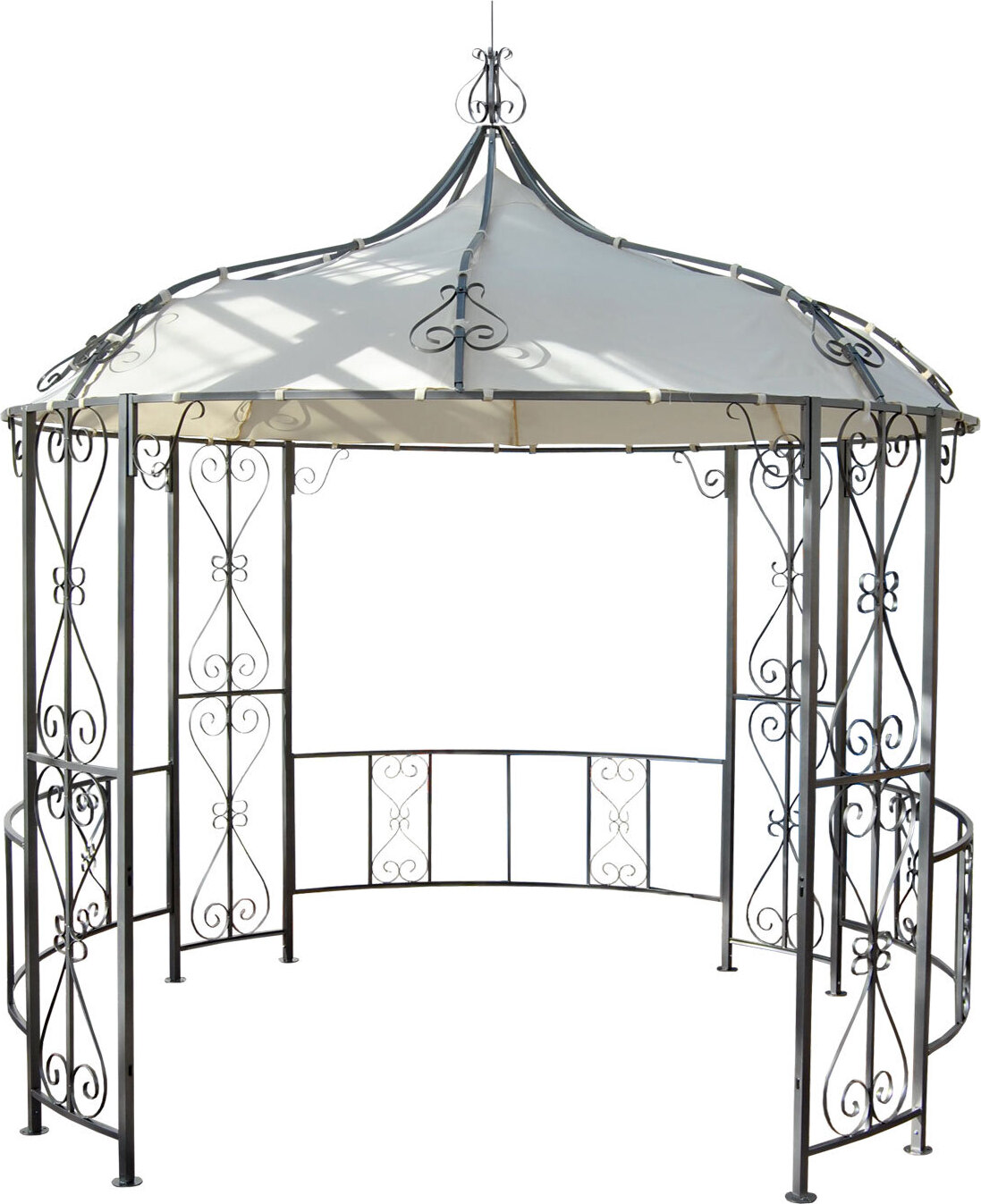 Pergola Almeria, Rundpavillon Garten Pavillon, stabiles Stahl-Gestell Ø 3m creme