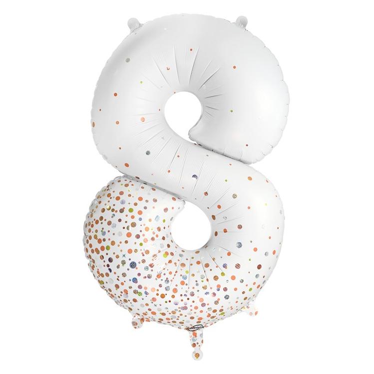 Oaktree Zahlen-Folienballon 8 Sparkling Fizz Holograhic Weiss Rose Gold 86 cm (1x) (F606883)