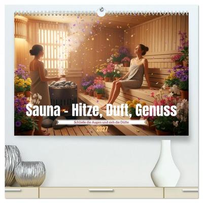 Sauna - Hitze, Duft, Genuss (hochwertiger Premium Wandkalender 2027 DIN A2 quer), Kunstdruck in Hochglanz