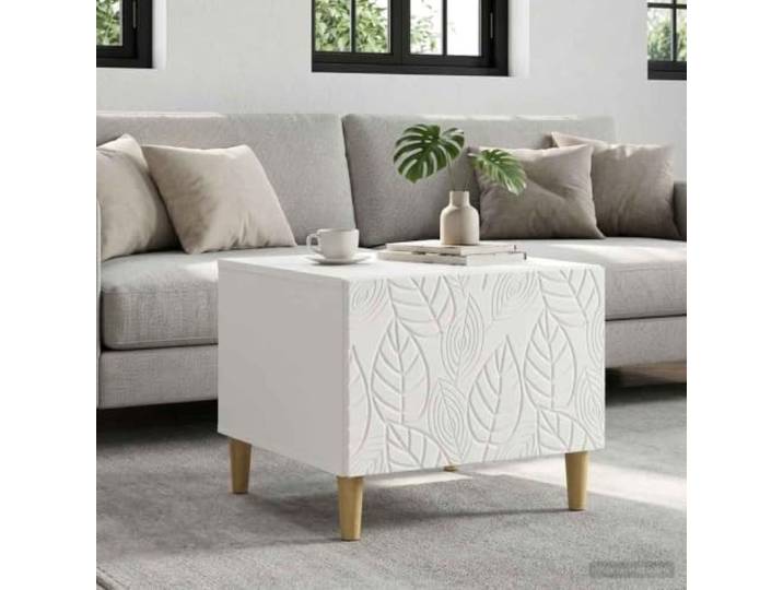 TEKGHUT Weißer Couchtisch 50 x 49 x 40 cm Holzwerkstoff mit Schublade Moderner Wohnzimmertisch, praktische Schublade, natürliche Eukalyptusbeine, pflegeleichte Oberfläche, rechteckige Form