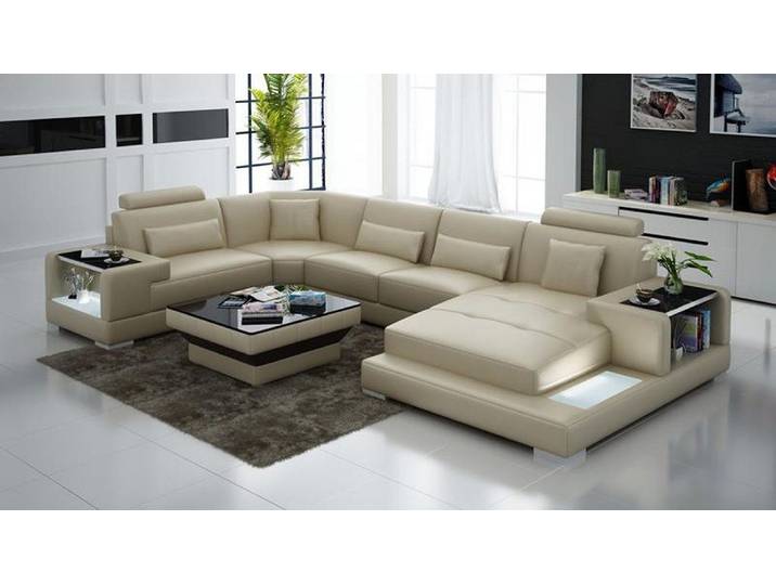 JVmoebel Wohnlandschaft Beige Leder Eckcouch mit Kissen und eleganter Polsterung, Made in Europa