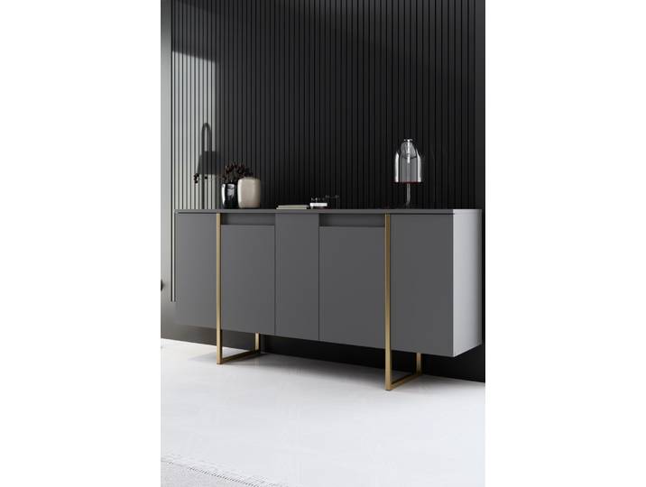 Buffet bas l160cm métal or et bois anthracite