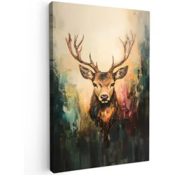 LEINWANDBILD Hirsch - Gemalt - Geweih - Braun Wanddeko 40x60 cm