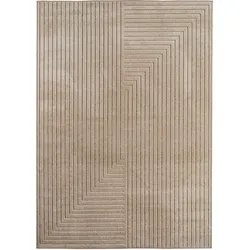 Carpetsale24 Kurzflor Teppich 160x230 cm Beige Wohnzimmer, Schlafzimmer, Küche, Skandinavisch Boho Motiv, für Outdoor Bereich geeignet