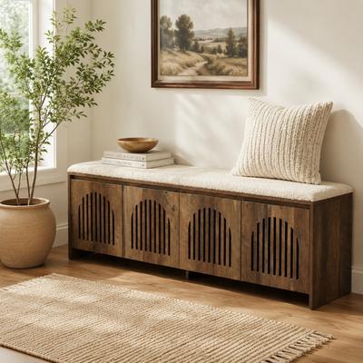 Bluebell "55"" Shoe Storage Bench with Padded Seat, 4 Doors Entryway Bench Cabinet"