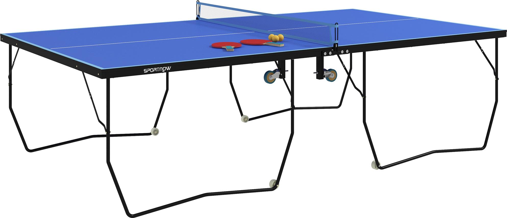 Klappbare Tischtennisplatte mit 8 Rädern, pulverbeschichteter Stahlrahmen, MDF-Platte, Maße 274x152,5x76 cm, Outdoor & Indoor, Wettkampfqualität, Blau
