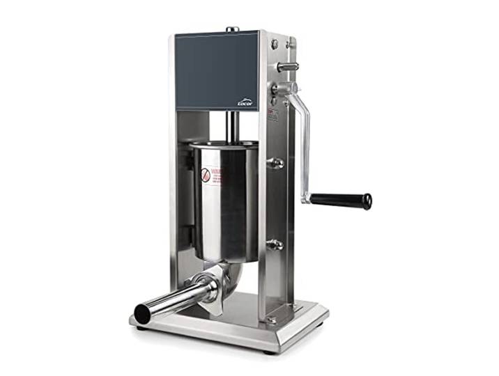 Lacor 60251 Professioneller Manueller Wurstfüller, Fleischwolf, Wurstmaschine, Edelstahl, zwei Geschwindigkeiten, Behälter neigbar um 90 °, inklusive Düsen, 10 l, 18/10