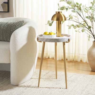 "SAFAVIEH Bonn 16-Inch Marble Side Table, Brown Grey and Gold, Modern - 16"" W x 16"" D x 24"" H"