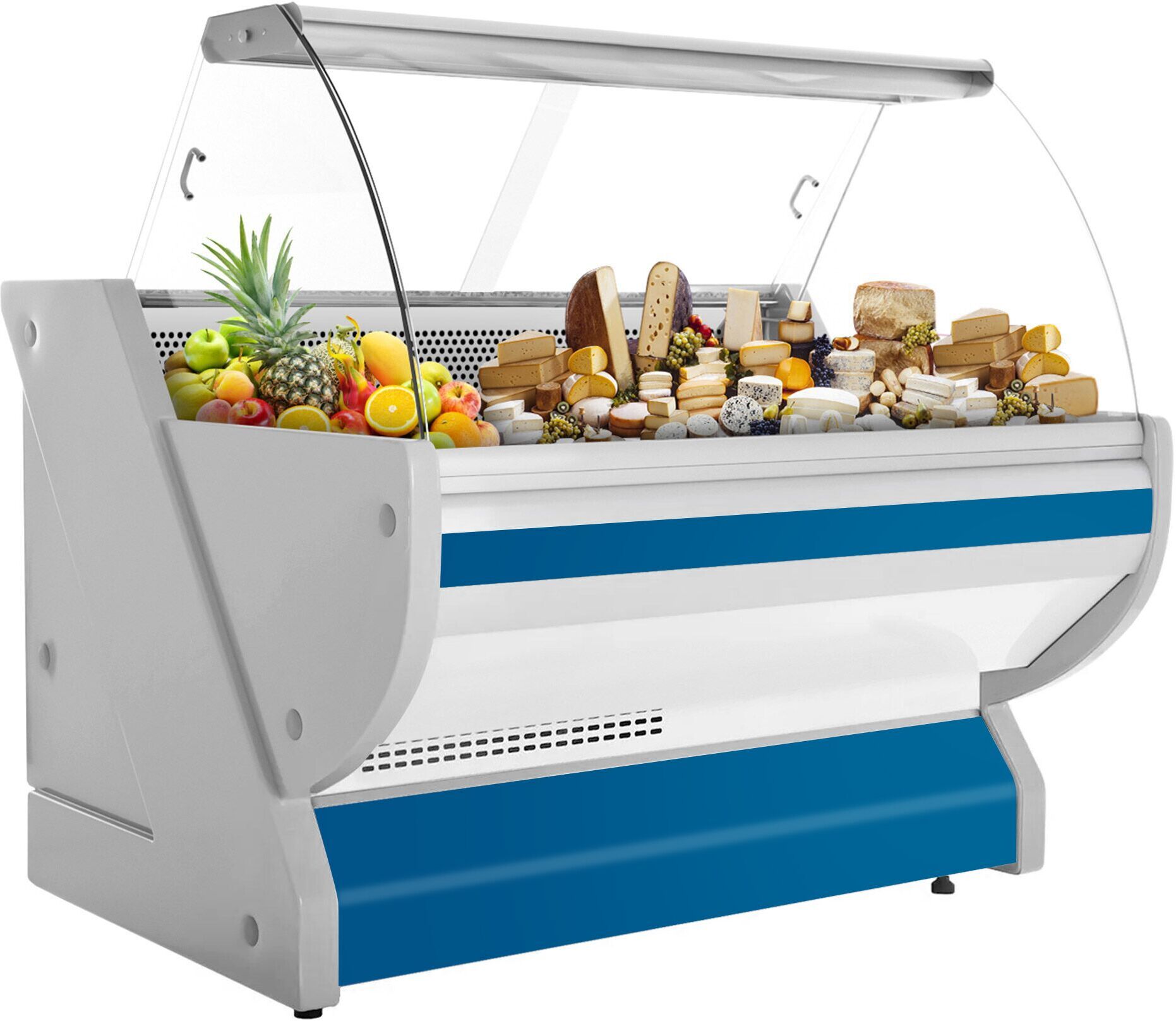 GGM Gastro Koeltoonbank - 1525x1150mm - 300 liter - kleur blauw - gebogen ruit - granieten werkblad blauw