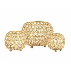 Amagohome Teelichthalter Kerzenhalter Set 3-teilig Crystal Kerzenständer Vintage Kristall : gold