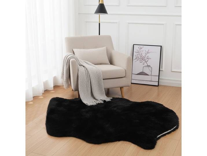 Grosses Kuschelfell aus Kunstfell & Wildlederimitat, schwarz, 180 x 60 cm