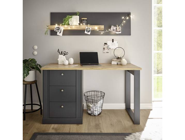 Büromöbel-Set GOODPRODUCT Westminster , grau (grau dunkel), B:138cm H:170cm T:60cm, Holzwerkstoff, Metall, Arbeitsmöbel-Sets, Büromöbel-Set, im romantischen Landhausstil, exclusiv by Otto