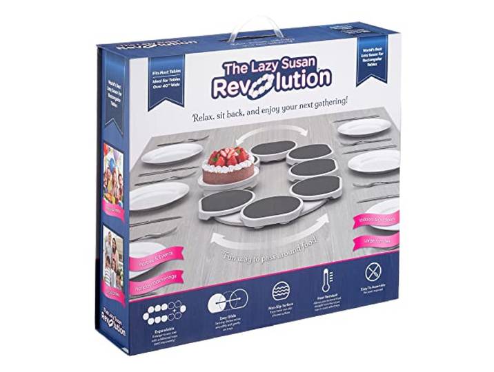 The Lazy Susan Revolution: Die erste patentierte Lazy Susan-Dreplatte für Lange rechteckige Tische. Erweiterbares-Set für Küchen- und Esstische. Tolles Geschenk! Spaß auf Partys und Versammlungen.