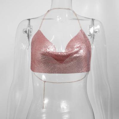 Inspire Select Metallic Halter Corset Crop Top Sexy Glitter Backless Party Tank For Women rose Gold one Size