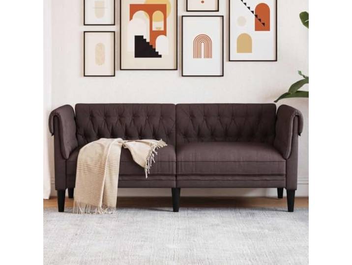 HEFZGDB Chesterfield-Sofa 2-Sitzer Dunkelbraun Stoff, Klassisches Design mit gerollten Armlehnen und tiefer Rückenlehne, Atmungsaktiver Bezug für strapazierfähige Langlebigkeit, Dick