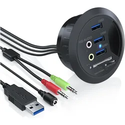 CSL USB 3.0 In-Desk USB Hub / Tisch-Kabeldurchführung mit Multi-Cardreader Tischkabeldose (USB-A, 7 Ports), Dockingstation + USB Hub, Schwarz