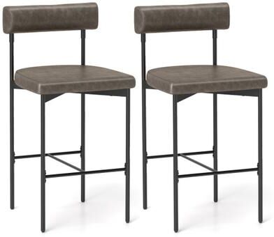 Costway 26 Inch Upholstered Bar Stools Set of 2 Counter Height Bar Chairs with Backrest-Gray