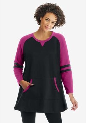 Plus Size Women's Baseball Sweatshirt by Woman Within in Black Raspberry (Size 1X)