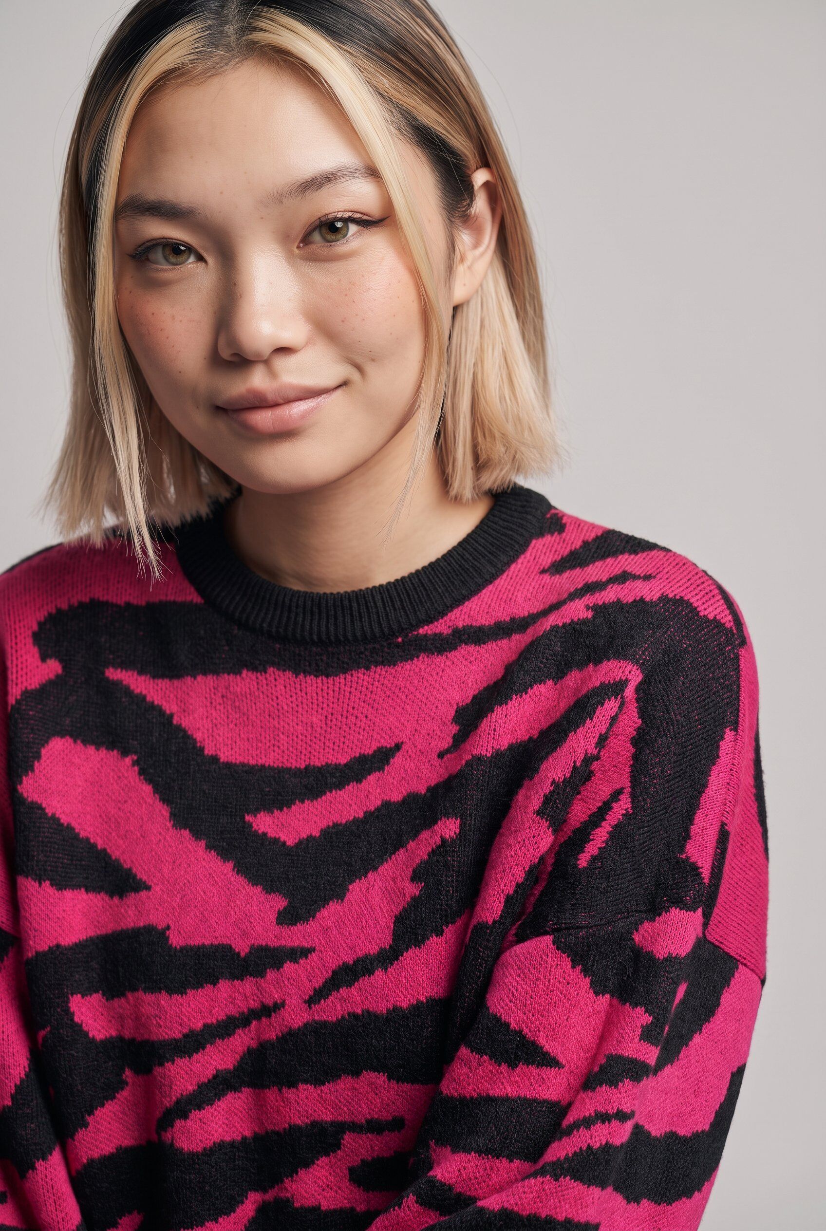 Strickpullover ONLY "ONLHILLA LS JQ MIX BOX O-NECK KNT NOOS", Damen, Gr. XS, pink (schwarz pattern:beetroot lila), Strick, Obermaterial: 100% Polyacryl, gemustert, regular fit normal, Rundhals, Pullover Strickpullover, Kunstfaser, regular fit schwarz patt