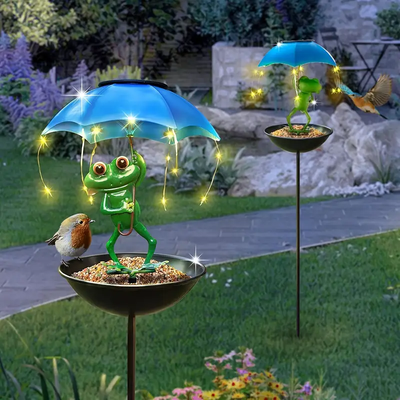 Combo Retail Shop Frog Statue Solar Lawn Lamp, Outdoor Hummingbird Feeding Dispenser, Solar Powered LED Light String For Yard, Path, Lawn Frog Statue Solar Lawn Lamp, Outdoor Hummingbird Feeding Dispenser, Solar Powered LED Light String For Yard, Path, La