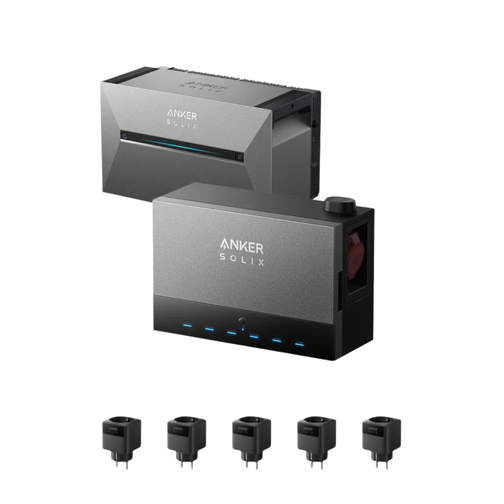 Powerness Balkonkraftwerk Speicher, Anker Multisystem SOLIX Solarbank Power Dock und Anker Solarbank 3 E2700 Pro und 5x Anker Steckern