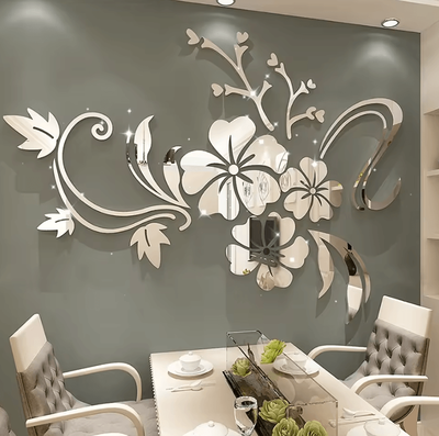 Inspire Curations Large 3D Flower Acrylic Mirror Wall Decor silver s 60x40cm