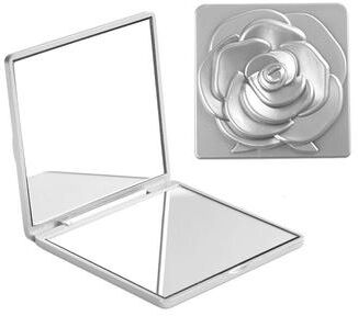 Fusion Finds Compact Makeup Mirror With 3X Magnifying Mirror Folding Pocket Travel Mirror With Rose Design & Storage Bag rose Silver