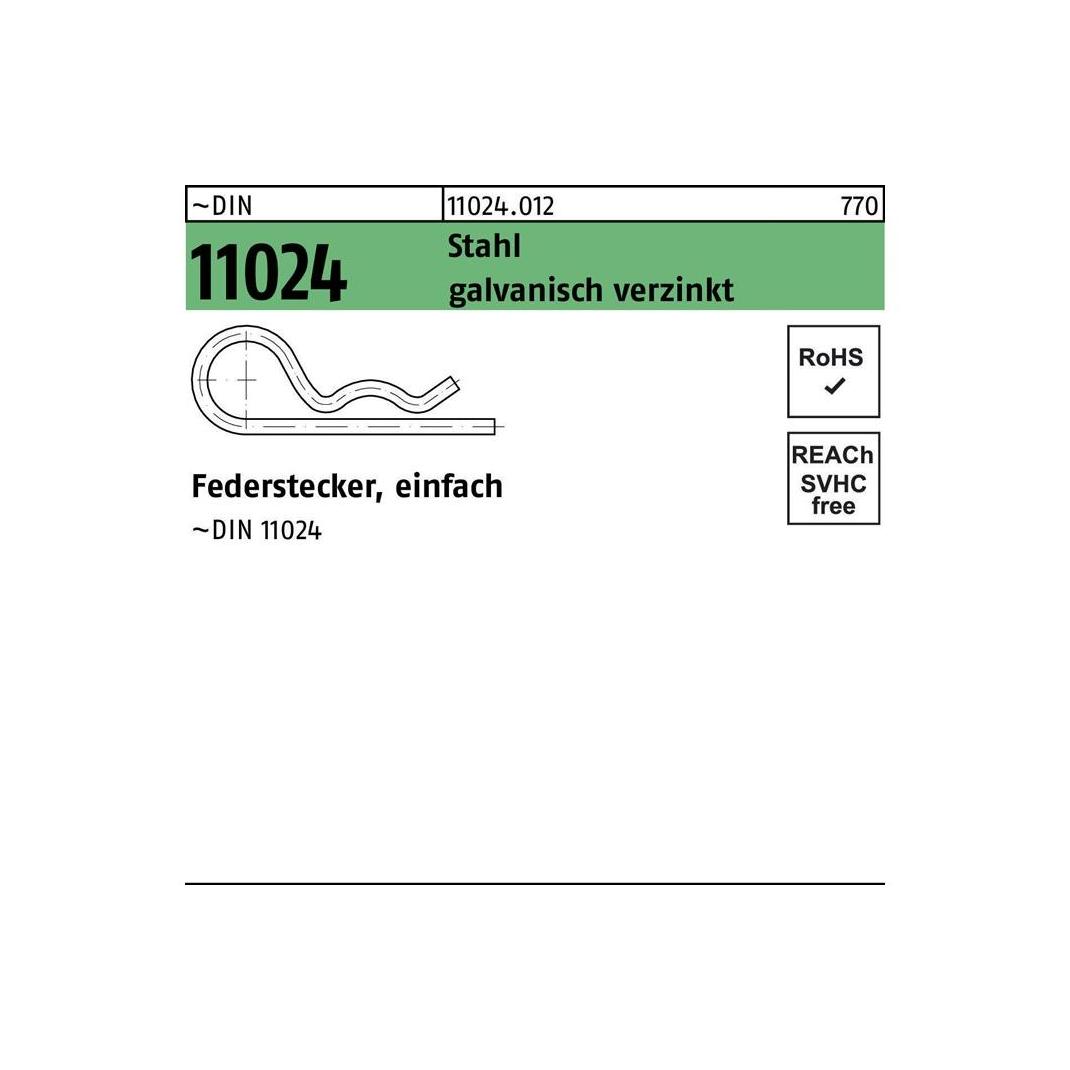 Federstecker DIN 11024 DrahtØ 2 Stahl einfach gal Zn (110240120020000)