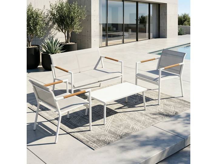Outsunny Salon de Jardin 4 Places Canapé Métal Table Fauteuils
