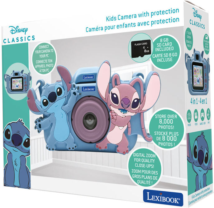 Lexibook Disney Stitch Kids' Digital Camera with Protective Cover for Children, 8 GB Memory Card, Rechargeable, USB-C, Carry Strap, Ages 3+