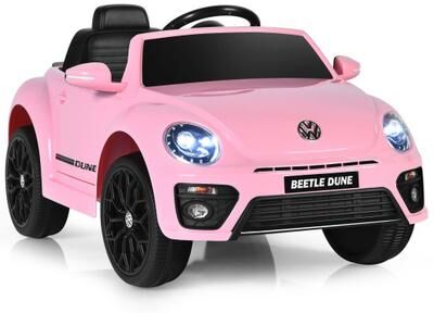 Costway Volkswagen Beetle Kids Electric Ride On Car with Remote Control-Pink