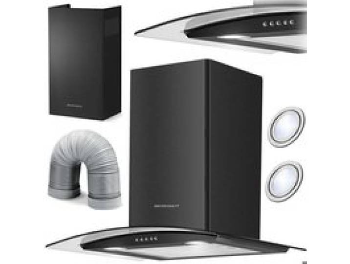 Hotte de cuisine cheminée - JANSHOP - 60 cm - Modèle BT-201 - Verre trempé - Acier inoxydable - Noir - Éclairage LED