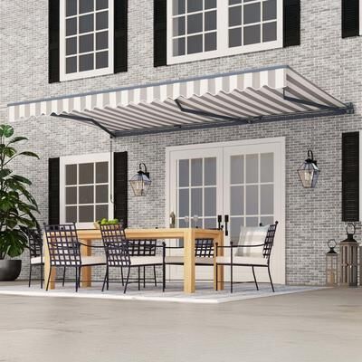 ALEKO Moroccan Semi-Cassette Motorized Patio Awning - Seagull Gray & White Striped - 16 x 10 Feet - 16 x 10 feet