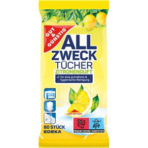 Gut&Günstig Reinigungstücher Allzwecktücher Citrus, feucht, für alle Oberflächen, im Softpack, 80 Tücher