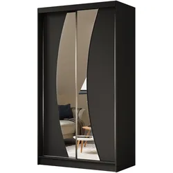 KLEIDERSCHRANK mit Spiegel-Schiebetüren und Aluminium-Leisten, LED-Beleuchtung - VOXI - 120 cm Schwarz