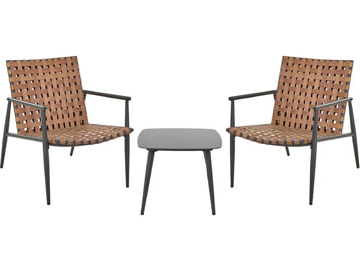 BELIANI Balkonset Braun PE-Rattan Geflochten 3-Teilig Quadratischer Balkontisch mit 2 Stühlen Rustikal Outdoor Balkon Terrasse Garten Ausstattung