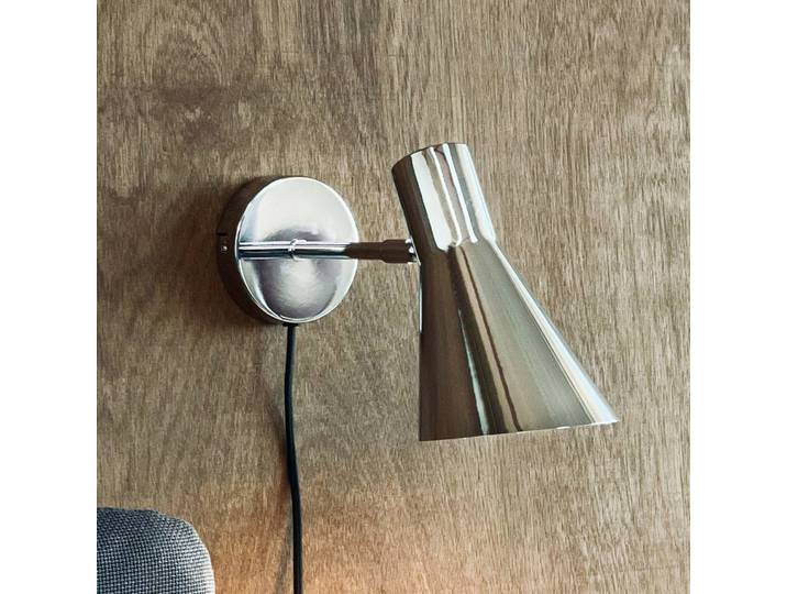 Dyberg Larsen Wandleuchte DL12, chrom, Kabel, E27, Metall DL12, chrom / silber, für Wohn- / Esszimmer, Metall, Design