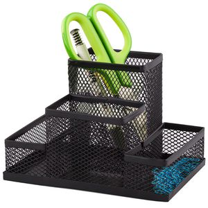 D.RECT Stiftehalter 110446, Mesh, Metall, 4 Fächer, schwarz