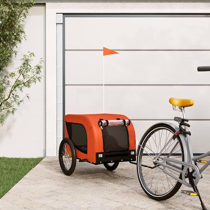 Fahrradanhänger Hunde orange schwarz aus Oxford-Gewebe und Eisen klappbar mit Netzfenster und großer für Outdoor Transport beim Spazieren und Joggen