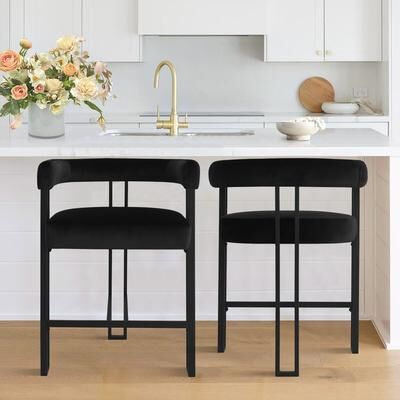 Housely "24"" Seat Height Upholstered Velvet Counter Stool (Set of 2)"