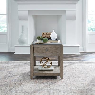 Liberty Furniture Millstone Drawer Tile Top End Table - Nutmeg Oak Wood - W23 x D27 x H25
