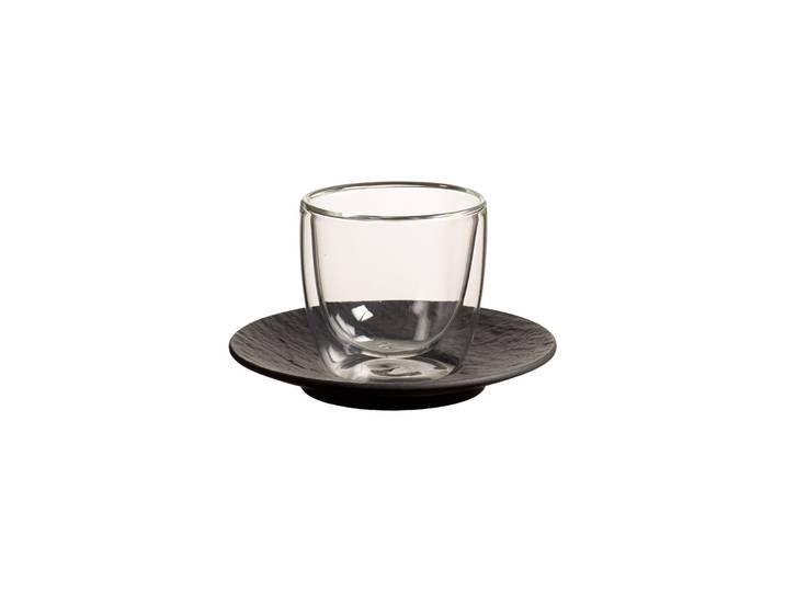 Thermoglas VILLEROY & BOCH Espressoglas mit Untertasse Manufacture Rock 70 ml schwarz , schwarz, Trinkgefäße, Thermoglas