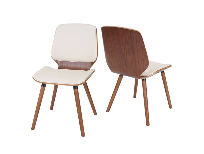 2er-Set Esszimmerstuhl HWC-B16, Holz Bugholz Retro-Design Walnussoptik, - Kunstleder creme