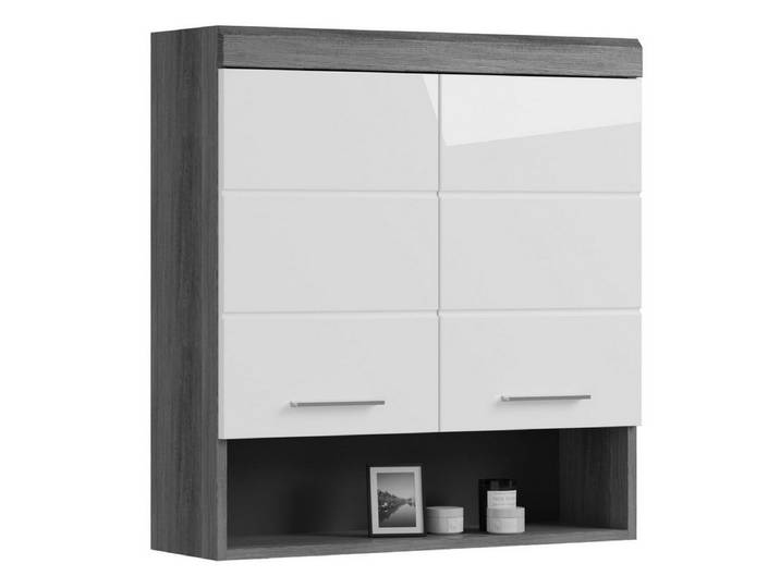Newroom Hängeschrank Rauchsilber 74 cm Hängeschrank Rauchsilber Weiß Hochglanz Modern Wandschrank Badezi...