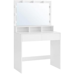 Vasagle Schminktisch RDT120T10, mit Beleuchtung, Spiegel & 2 Schubladen, 80x140cm